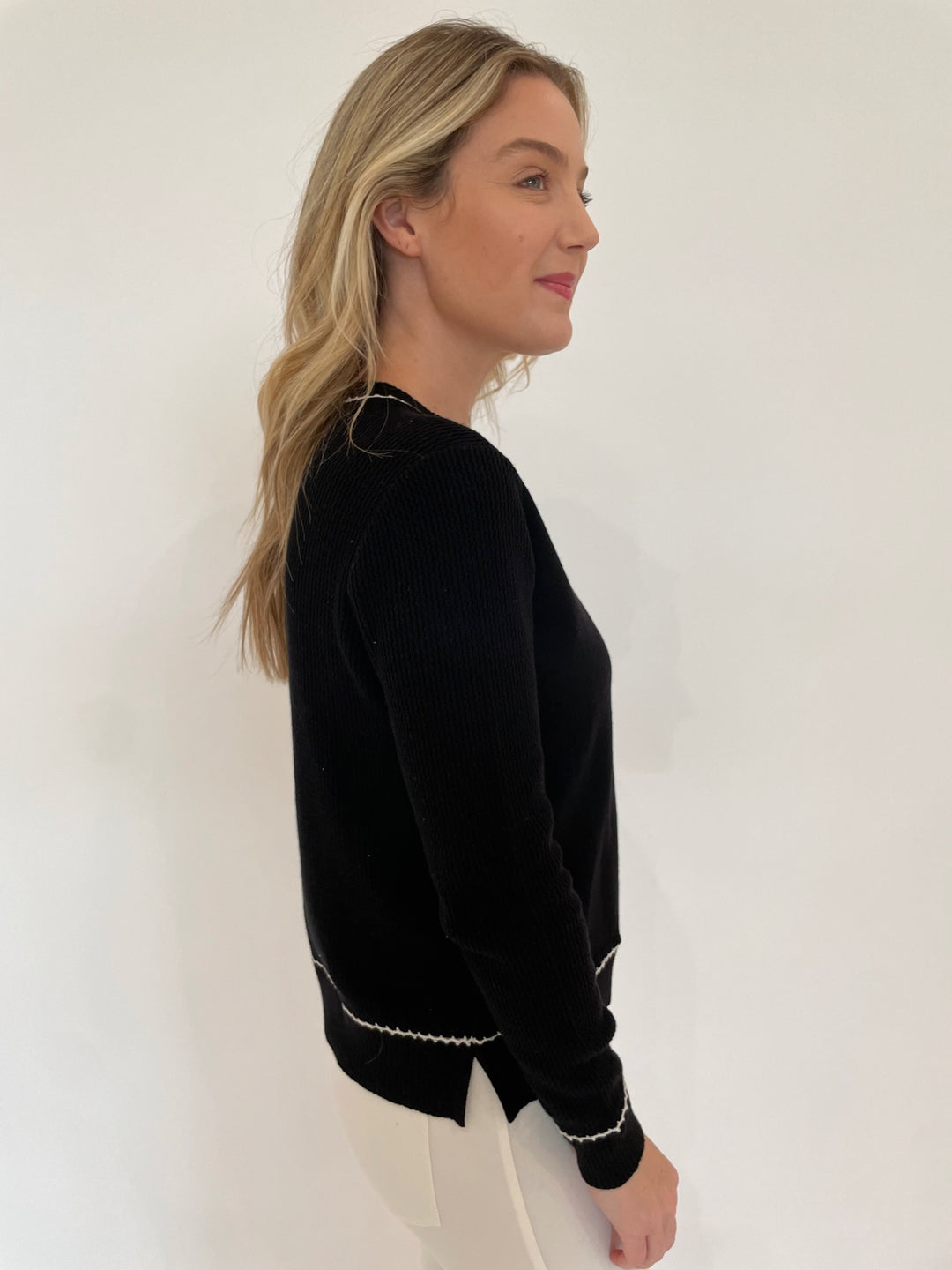 Peace of Cloth Ricrac Detail Crew Neck Long Sleeve Sweater in Black available at Barbara Katz