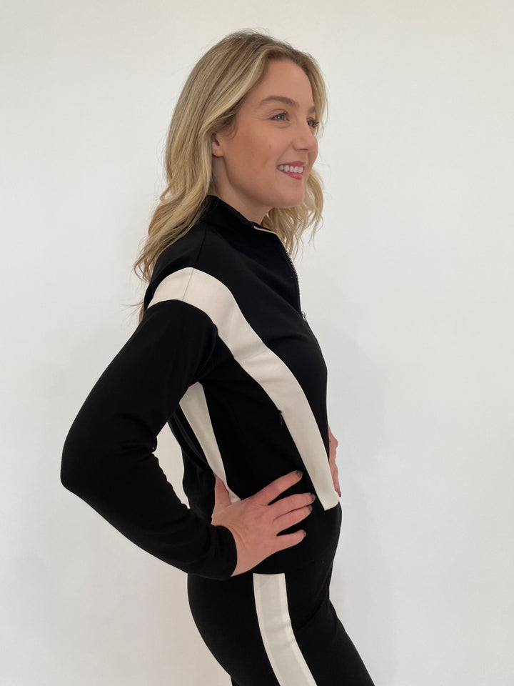 Peace of Cloth Vicki Paramount Knit Long Sleeve Zip-Up Jacket in Black available at Barbara Katz