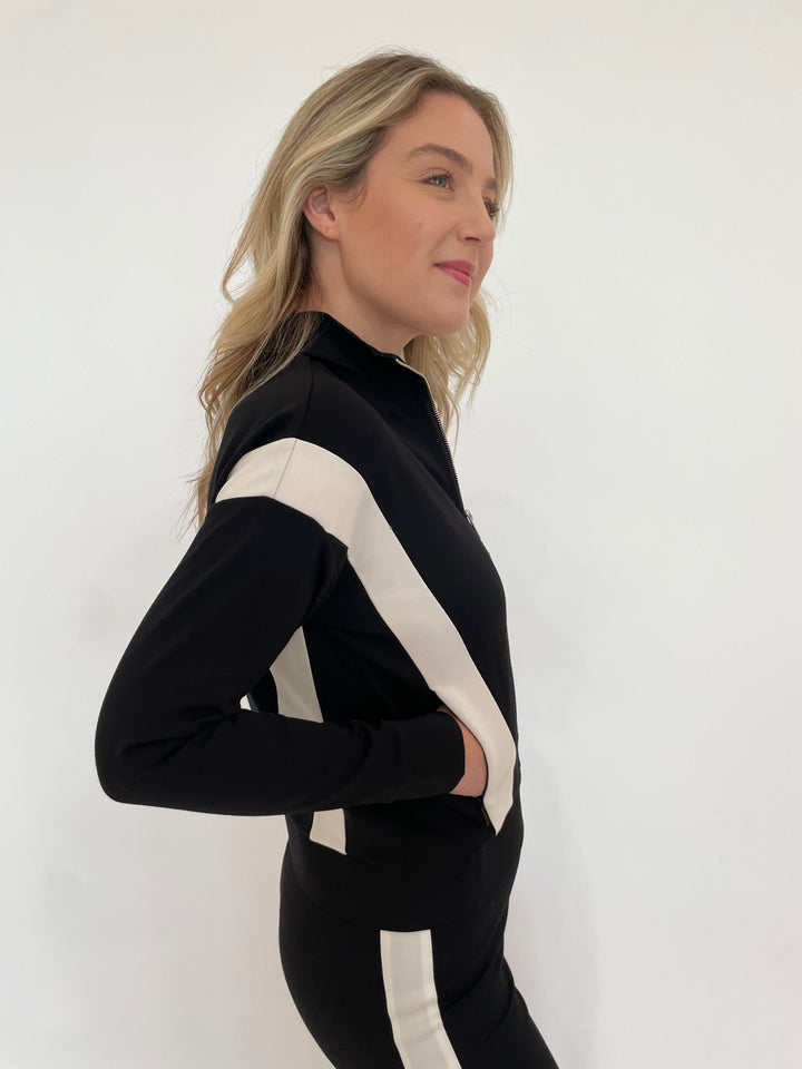 Peace of Cloth Vicki Color Block Long Sleeve Zip-Up Jacket in Black available at Barbara Katz