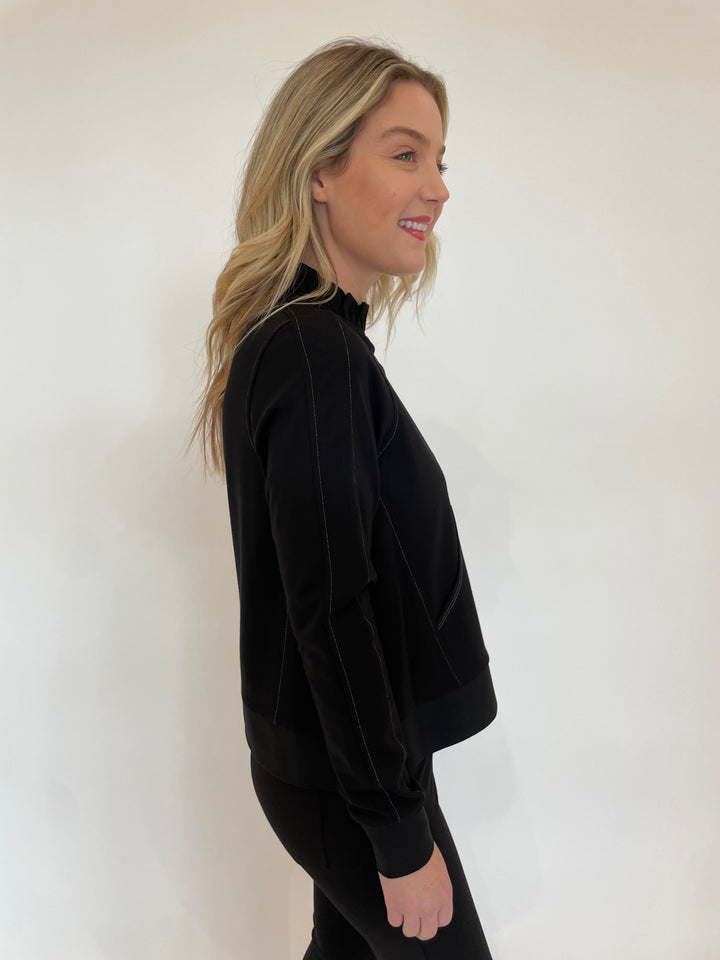 Peace of Cloth Tatum Ruffle Neck Long Sleeve Pullover Sweater in Black available at Barbara Katz