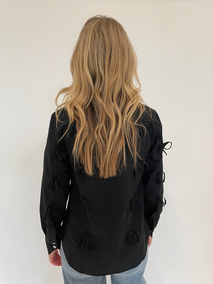 Hope For Flowers Bow Button Down Shirt in Black available at Barbara Katz