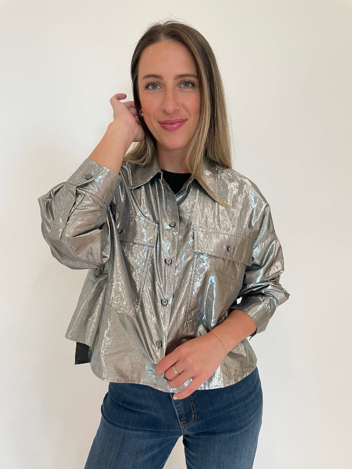 Max Mara Weekend Silver Aldeno Shirt Jacket available at Barbara Katz