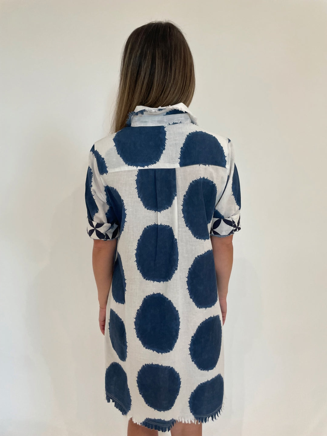 Dizzy-Lizzie Chatham Dress in Big Navy Dot Print available at Barbara Katz