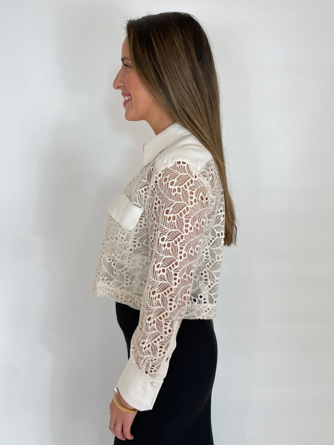 Marella Ciop Long Sleeve Jersey Shirt in White Tulle available at Barbara Katz