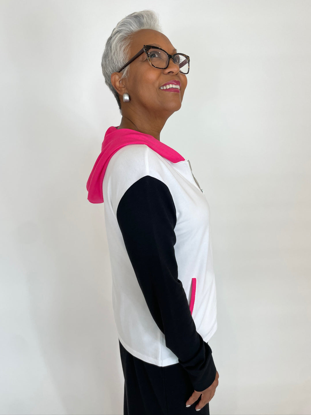 Pure Amici Leni Long Sleeve Hoodie in Cerise available at Barbara Katz