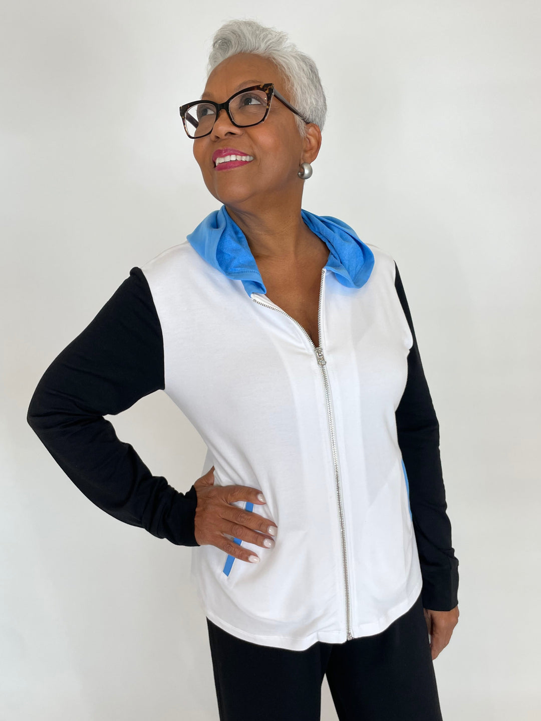 Pure Amici Leni Zip Hoodie in Cadet available at Barbara Katz