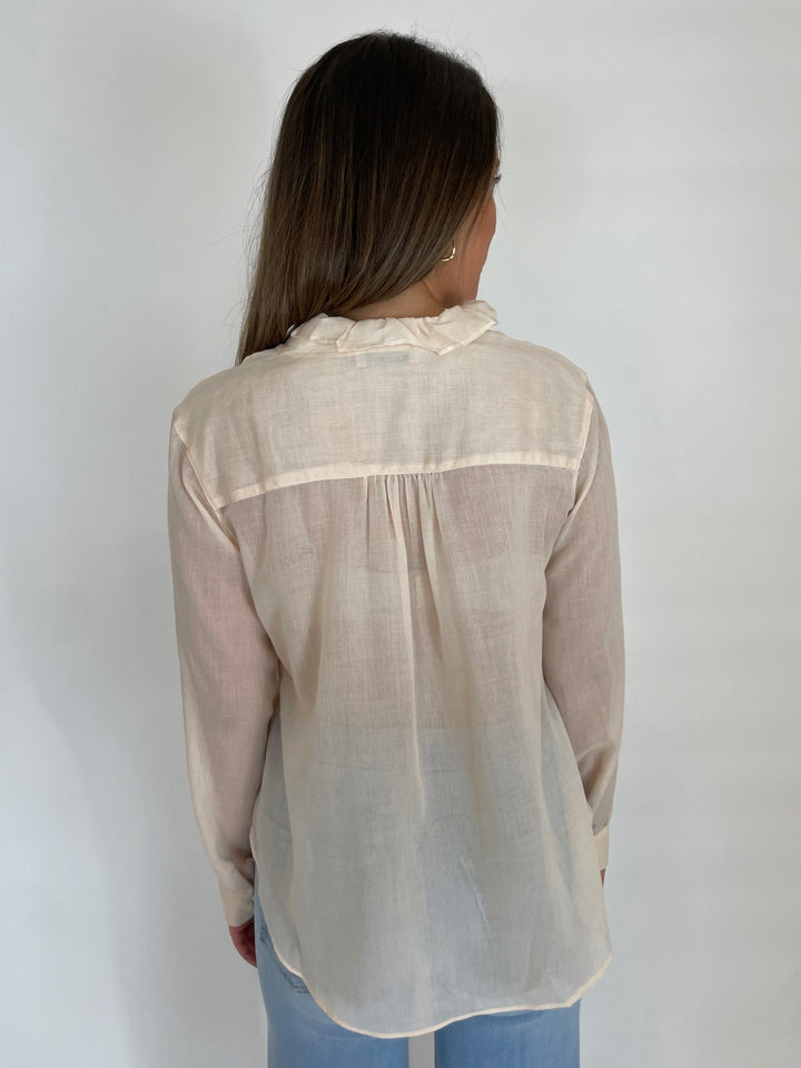 BK Rachel Ruffle Shirt in Ecru available at Barbara Katz