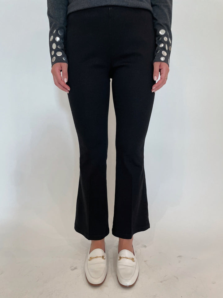 Peace of Cloth Ella Denim Ankle Flare Pants in Black available at Barbara Katz