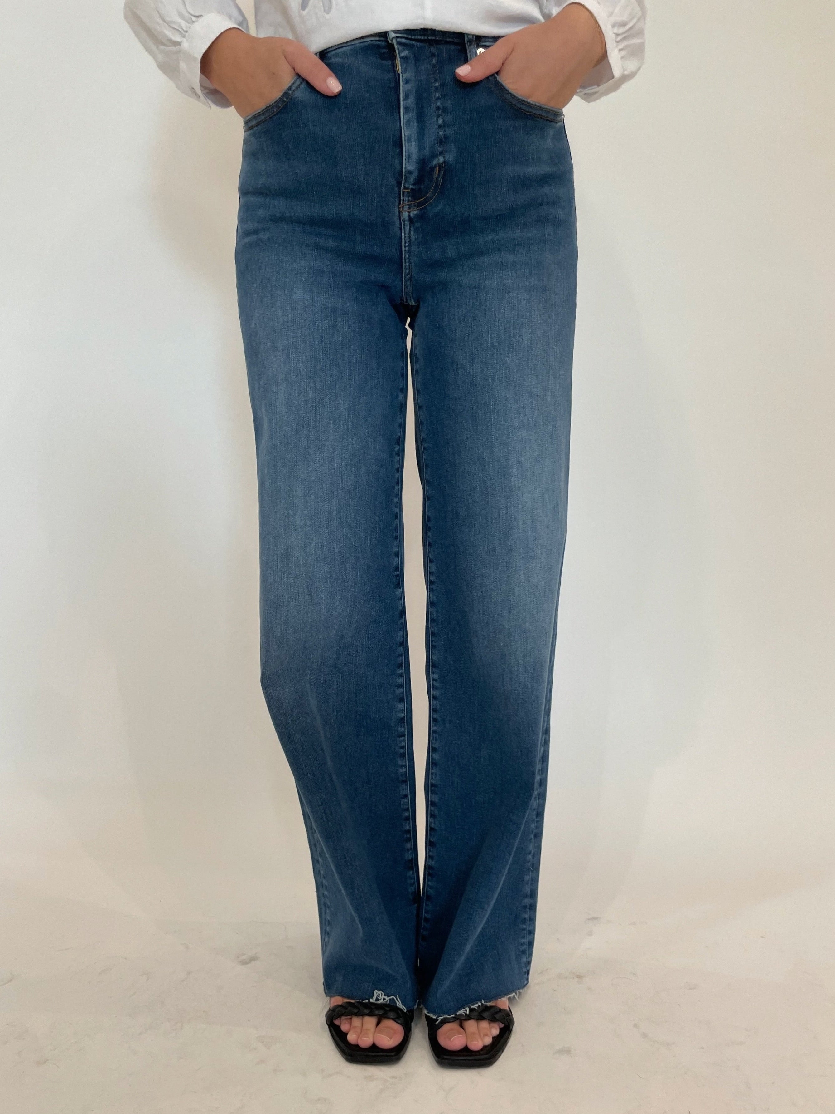 Frame Le Slim Palazzo Raw Fray Jeans - Mermaid – Barbara Katz