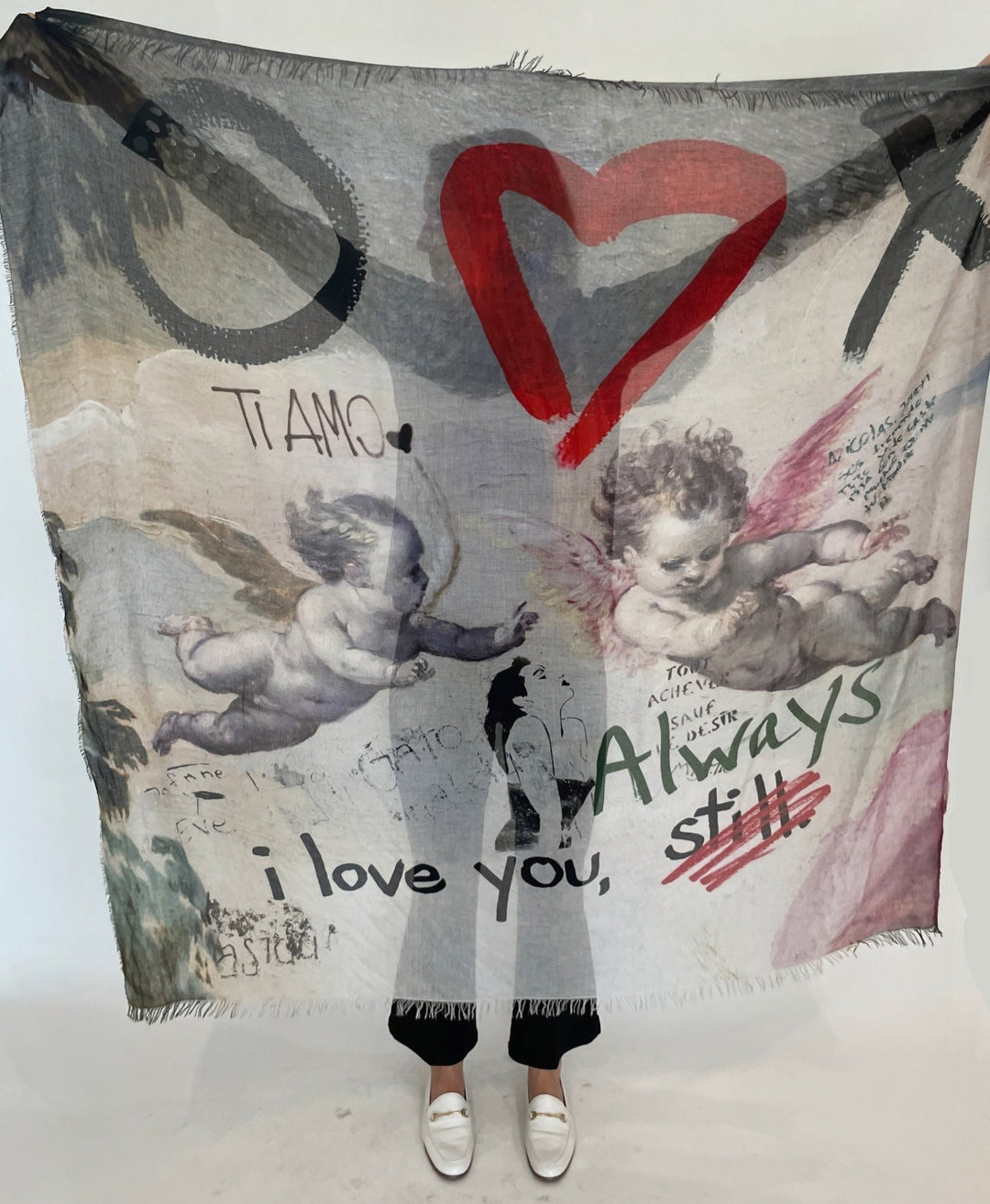 Suzi Roher Cristina Scarf Resort 2024 in Love You Always print available at Barbara Katz