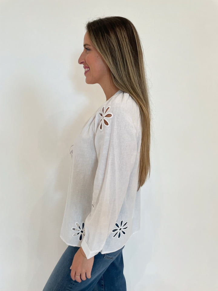 Rails Brielle Long Sleeve Blouse in White Eyelet available at Barbara Katz