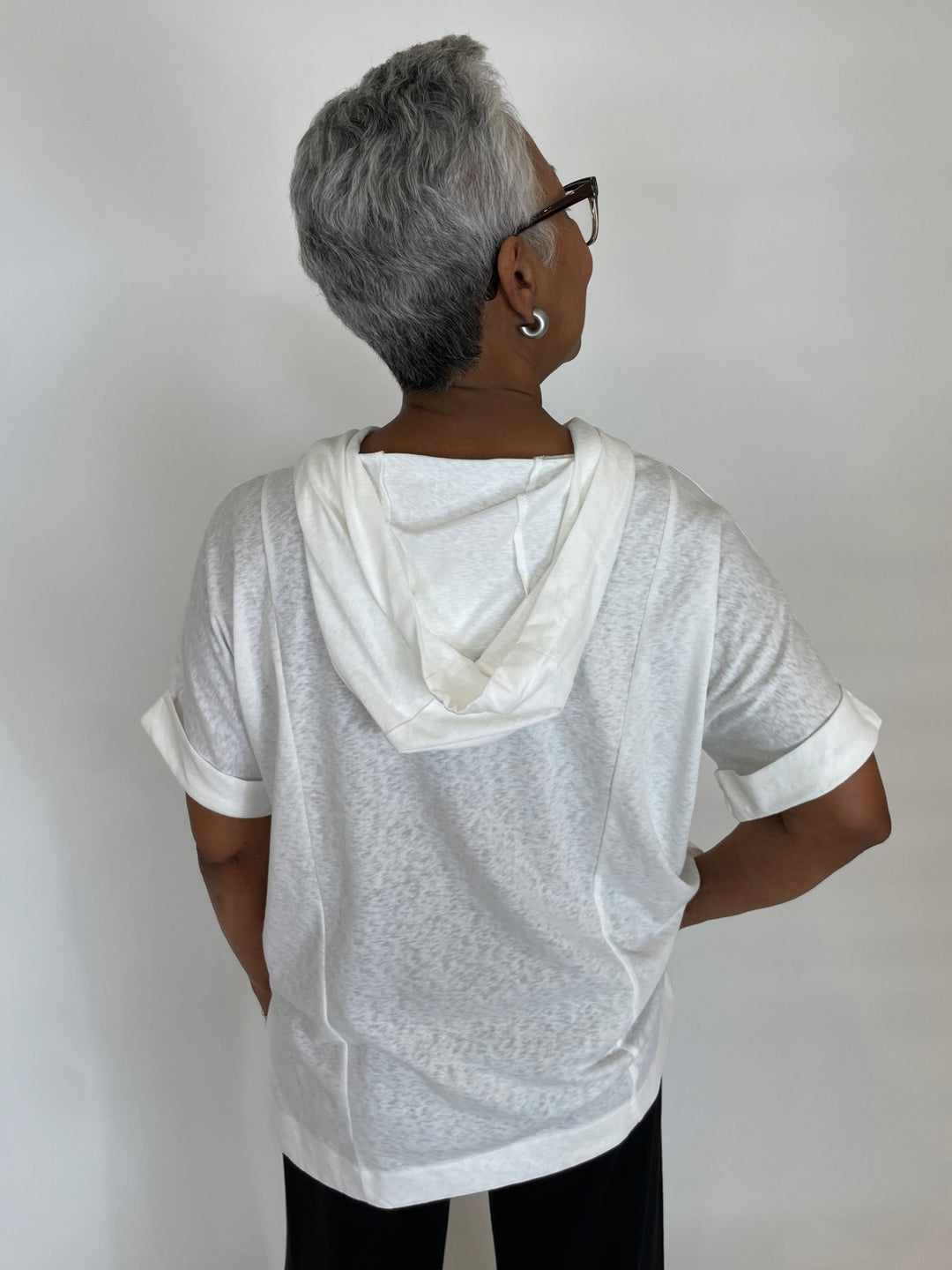 Terra Roxana Hoodie Tee With Center Graphic in White available at Barbara Katz