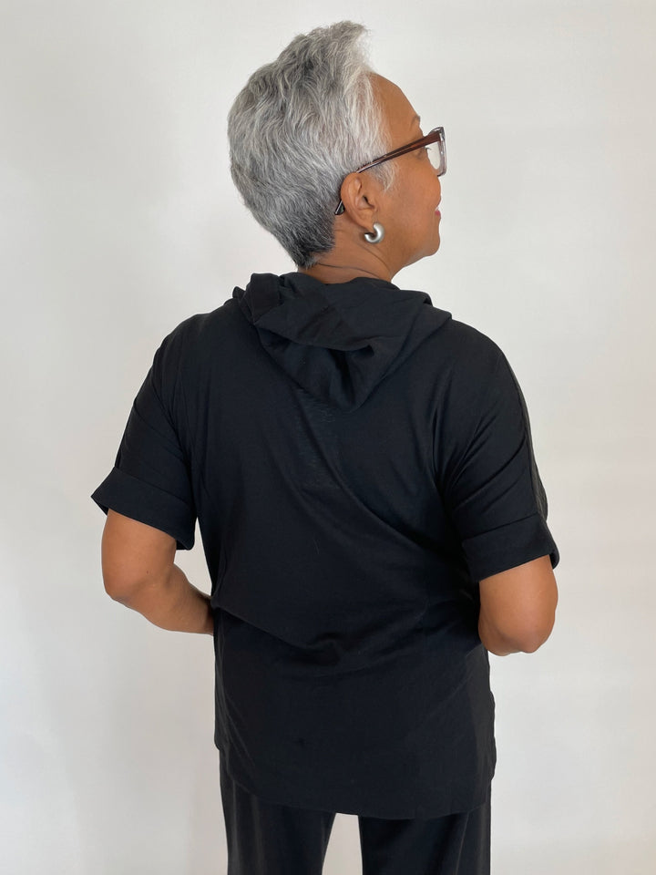 Terra Roxana Hoodie Tee With Center Graphic in Black available at Barbara Katz