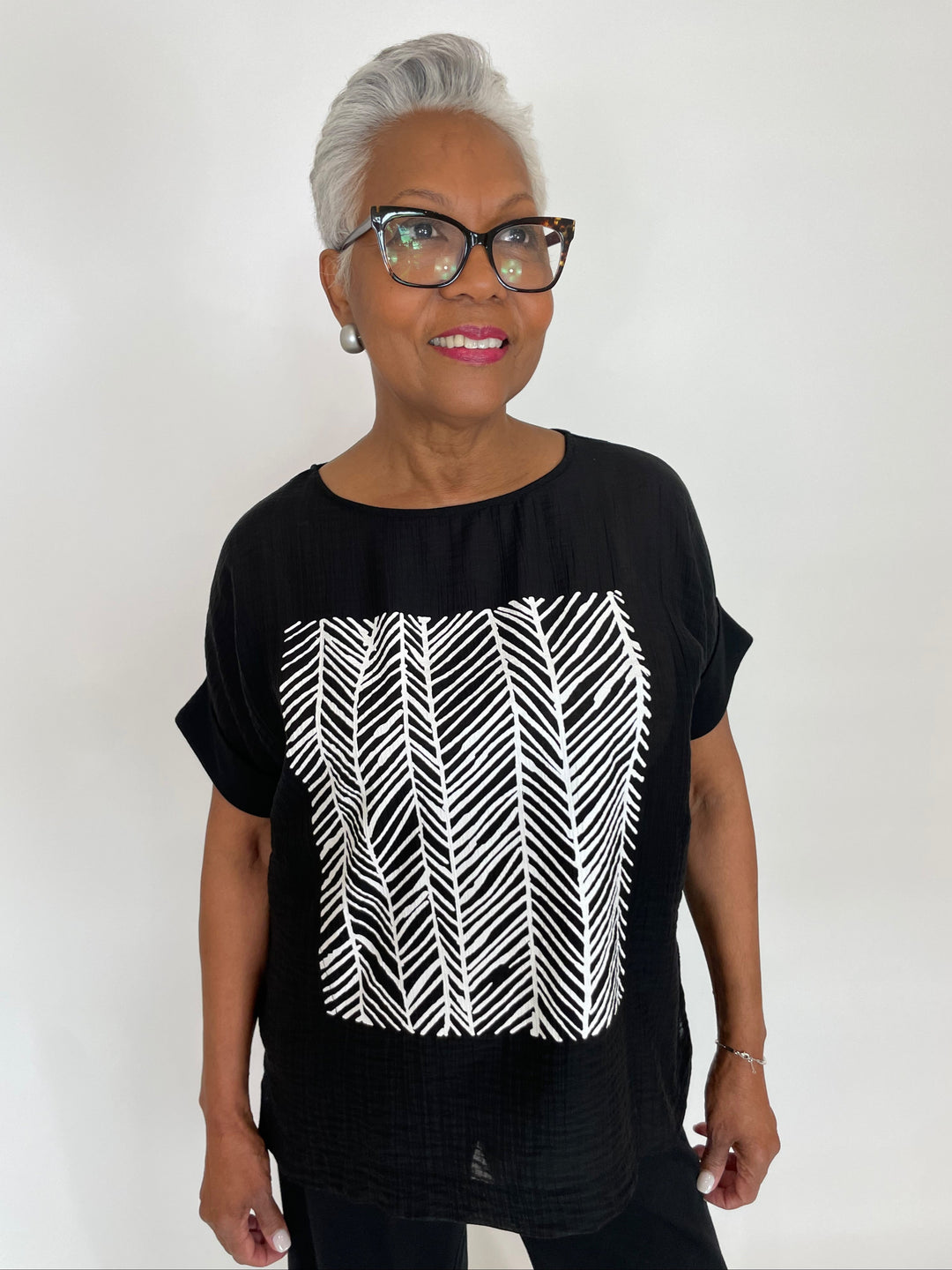 Terra Roxy Tee With Center Graphic in Black available at Barbara Katz