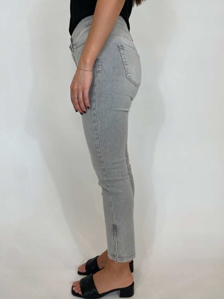 MAC Denim Dream Chic Crop Skinny Jeans in Grey with Zip Hem available at Barbara Katz