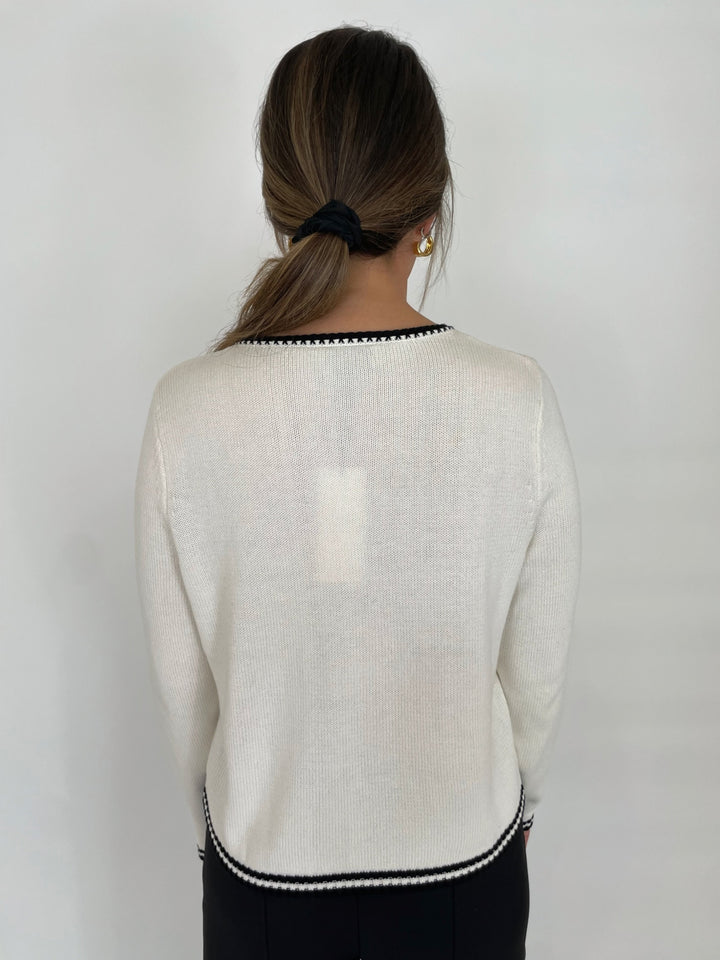 BK Shannon 4-Pocket Knit Cardigan in Ivory/Black available at Barbara Katz