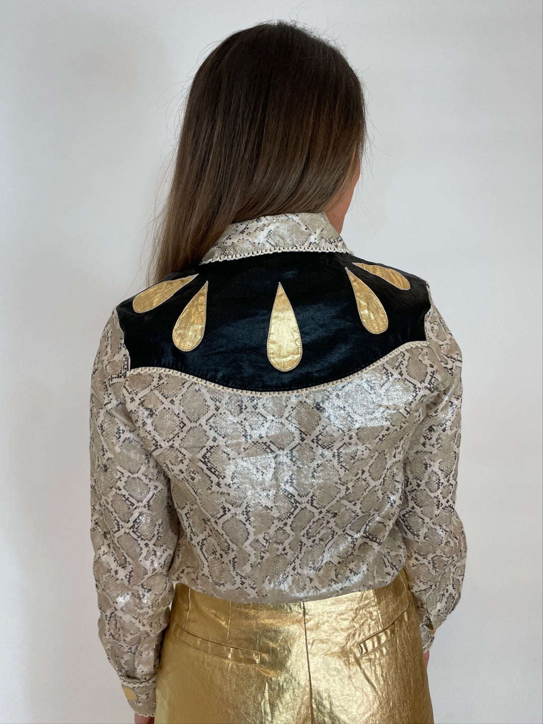 Lanhtropy Far West Linen Shirt in Snake Print with Metallic Black and Gold available at Barbara Katz