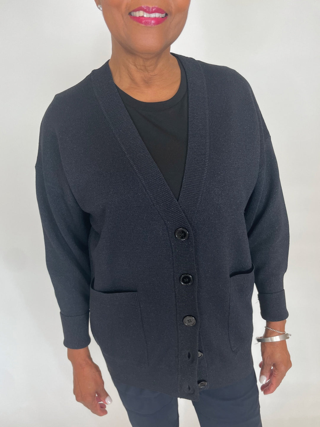 Lanhtropy Aspen Lurex Cardigan in Black available at Barbara Katz