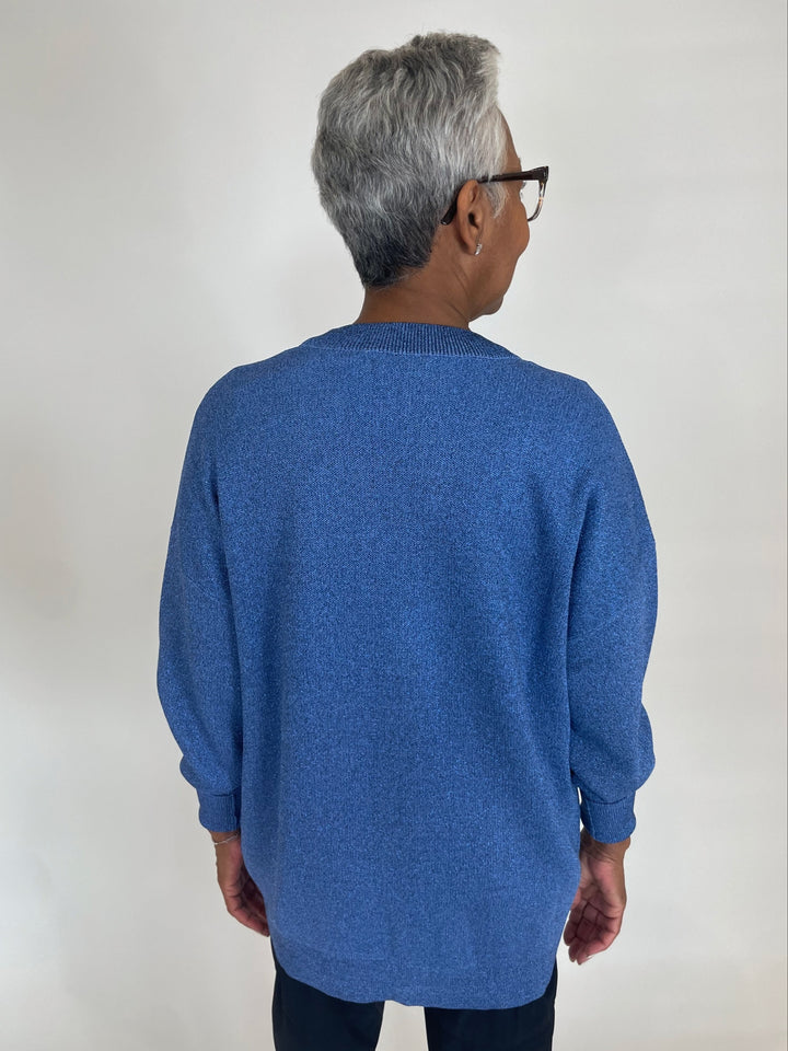 Lanhtropy Aspen Lurex Knit Cardigan in Lanh Blue available at Barbara Katz