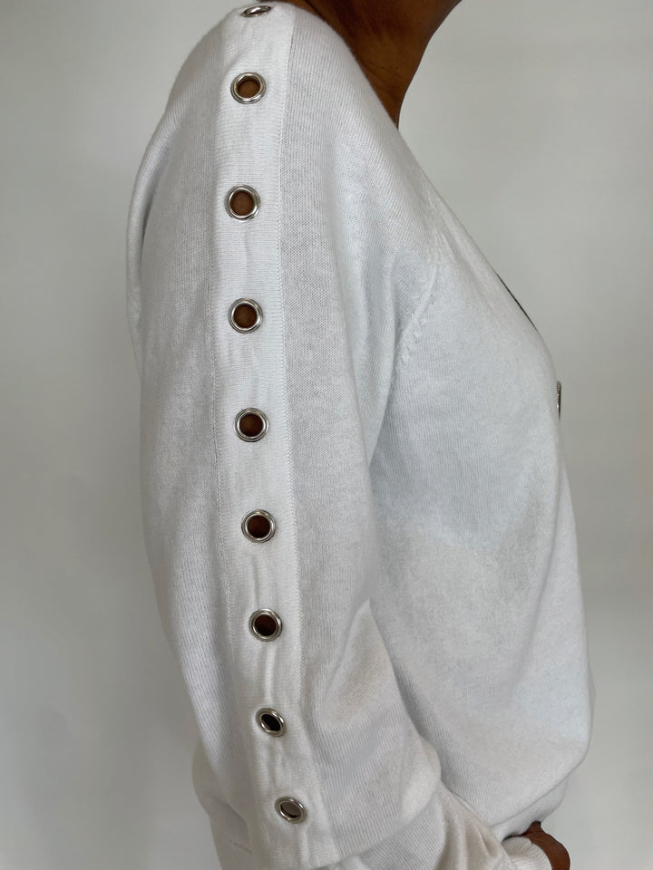 J Society Grommet Sweater in White available at Barbara Katz