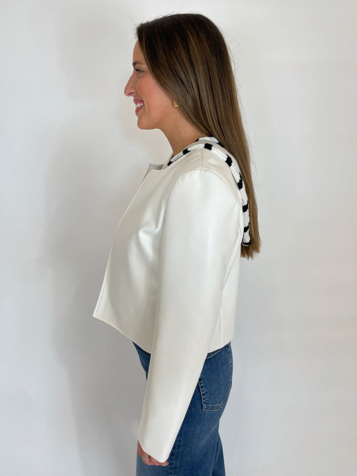 J Society Alexia Long Sleeve Cropped Jacket in White available at Barbara Katz