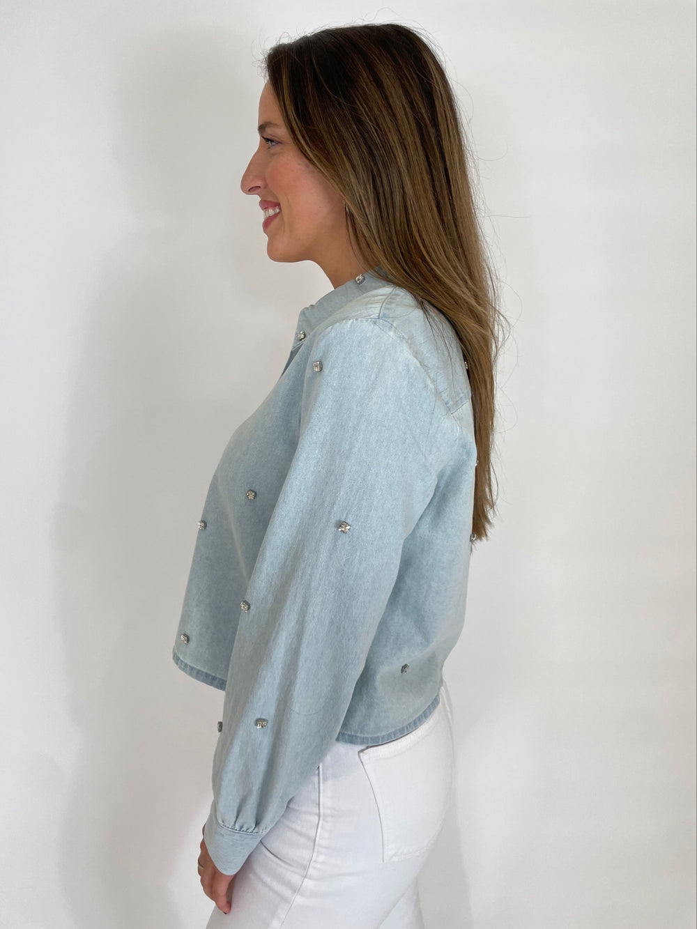 J Society Mirtha Long Sleeve Denim Shirt in Chambray available at Barbara Katz