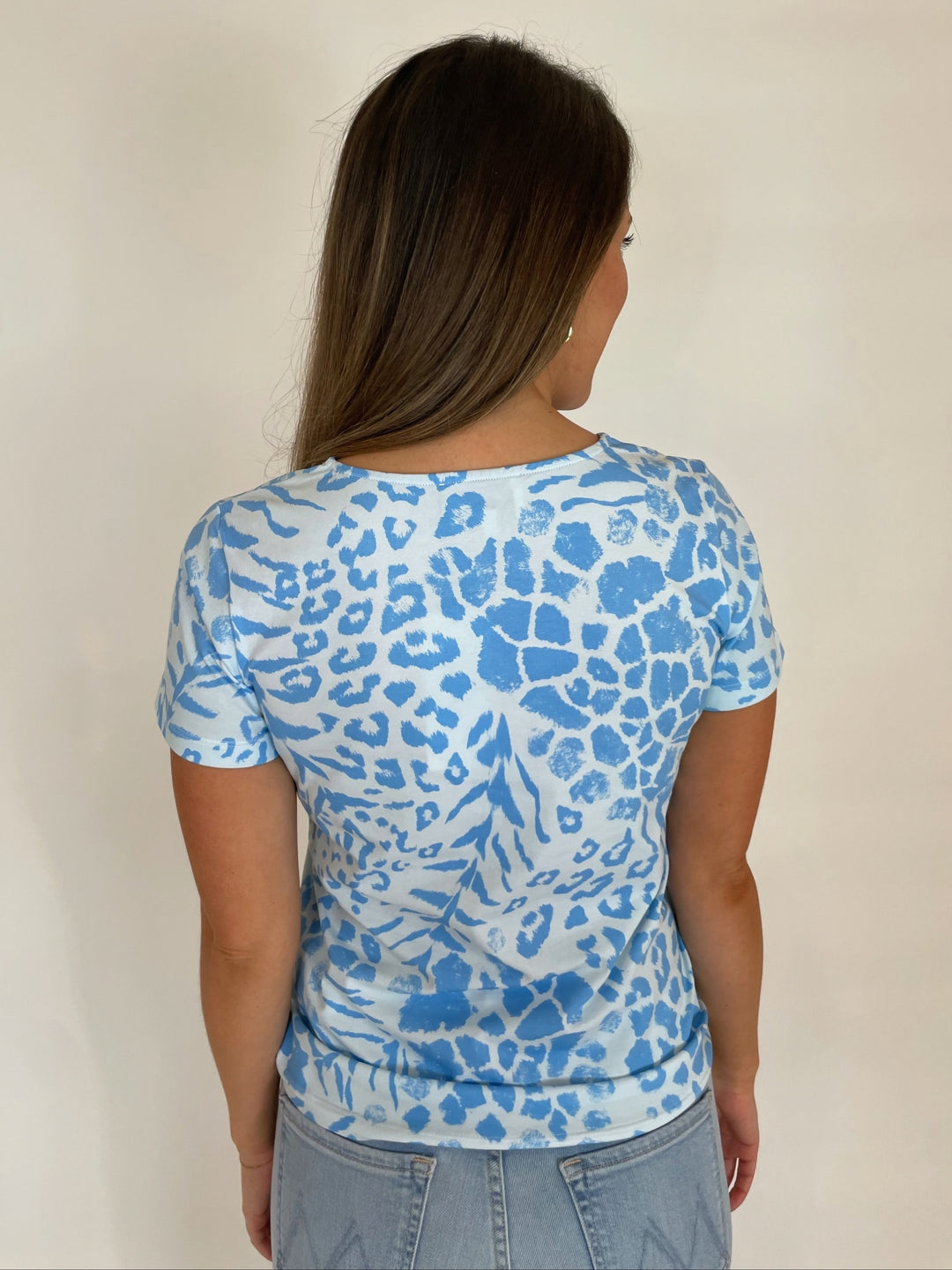 Leo & Ugo Audrey Leopard Zebra Printed Tee in Light Blue available at Barbara Katz