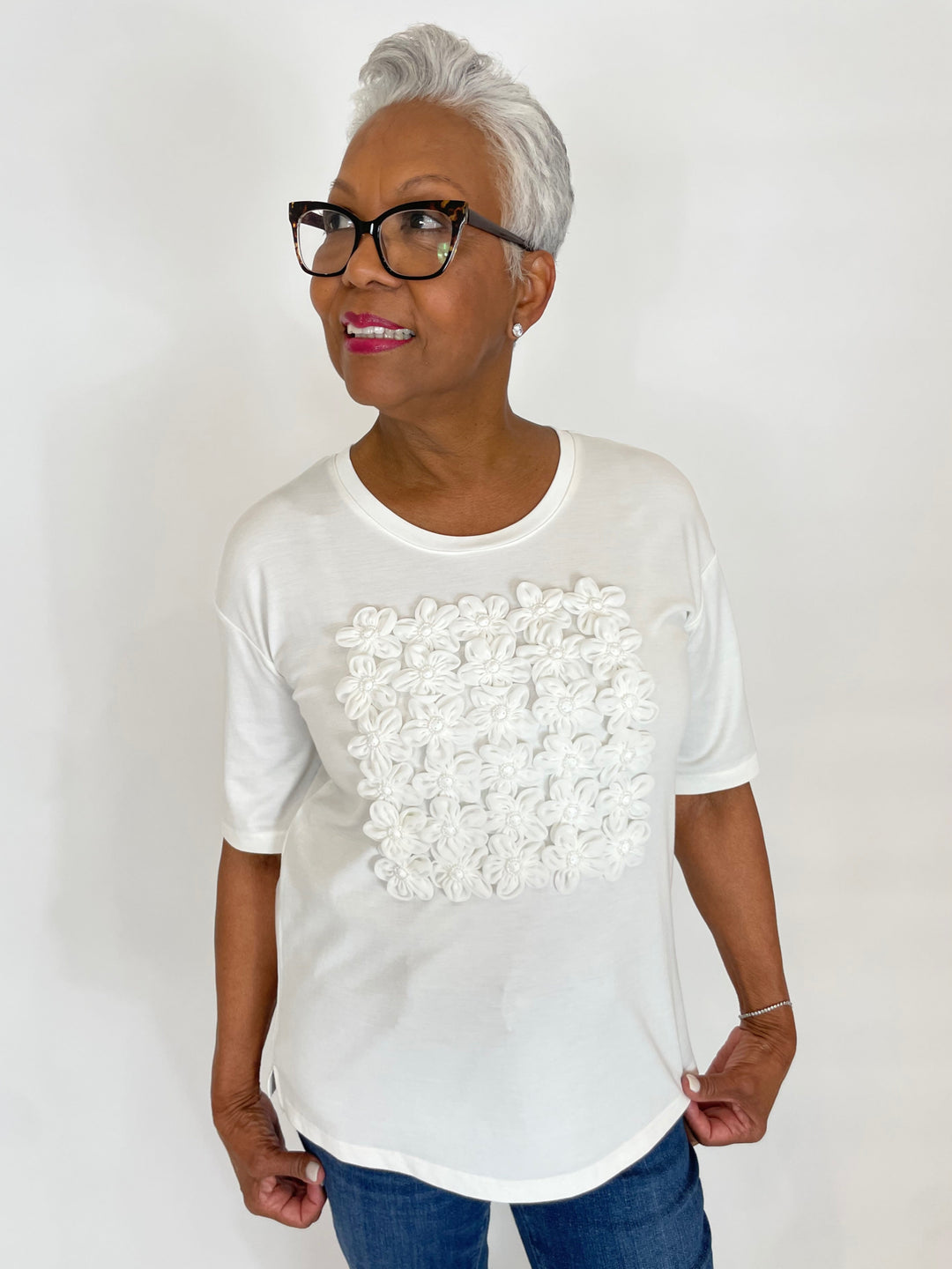 Leo & Ugo Magda Flower Center Tee in White available at Barbara Katz