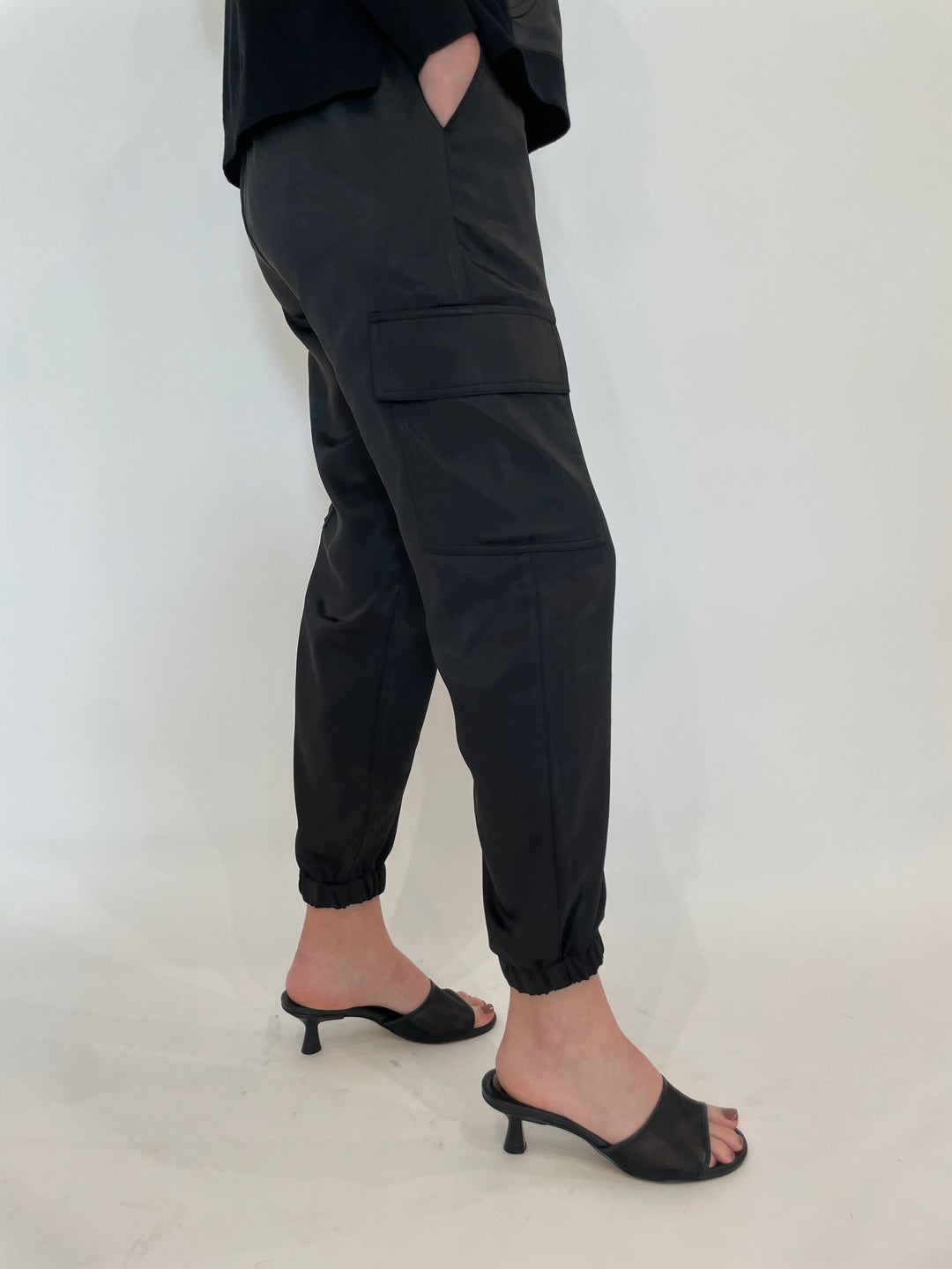 J Society Juno Satin Cargo Pants in Black available at Barbara Katz