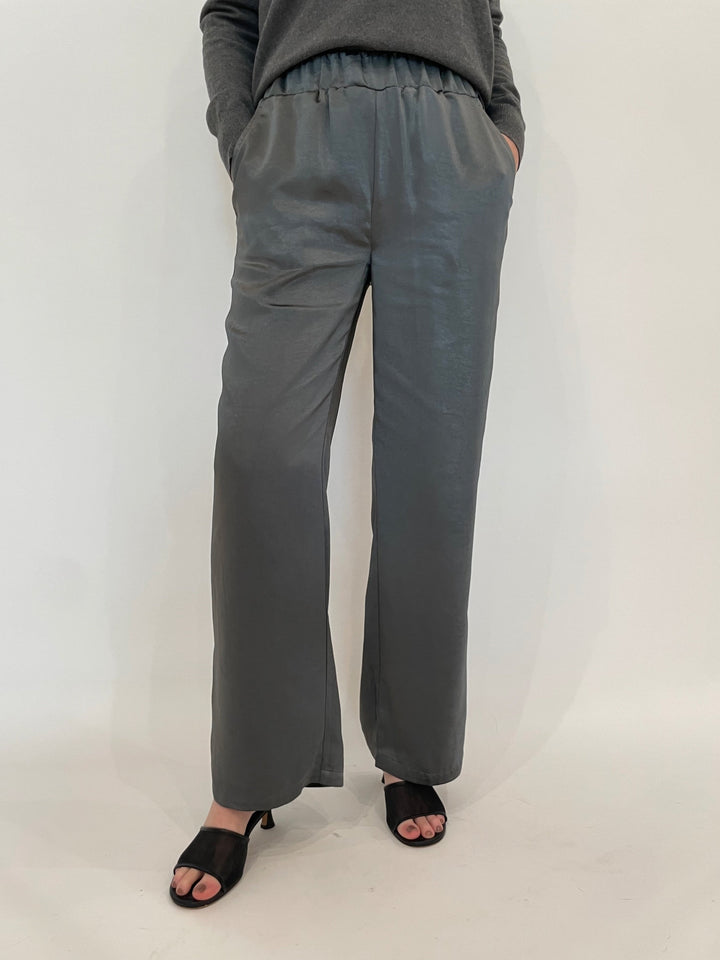 J Society Jesse Satin Pants in Gunmetal available at Barbara Katz