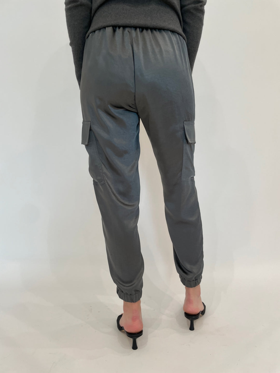 J Society Juno Satin Cargo Pants in Gunmetal available at Barbara Katz