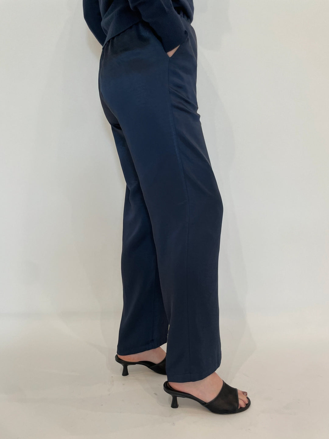 J Society Jesse Satin Pants in Navy available at Barbara Katz