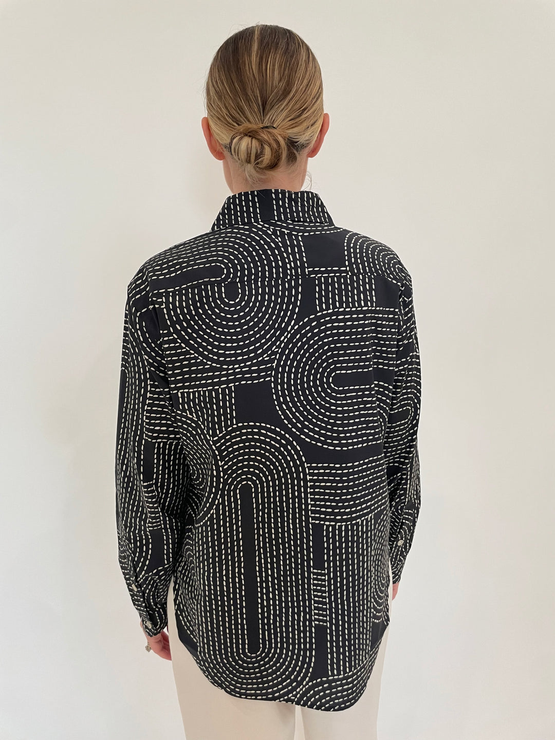 Hinson Wu Halsey Long Sleeve Saddle Stitch Print Shirt in Ink Combo available at Barbara Katz