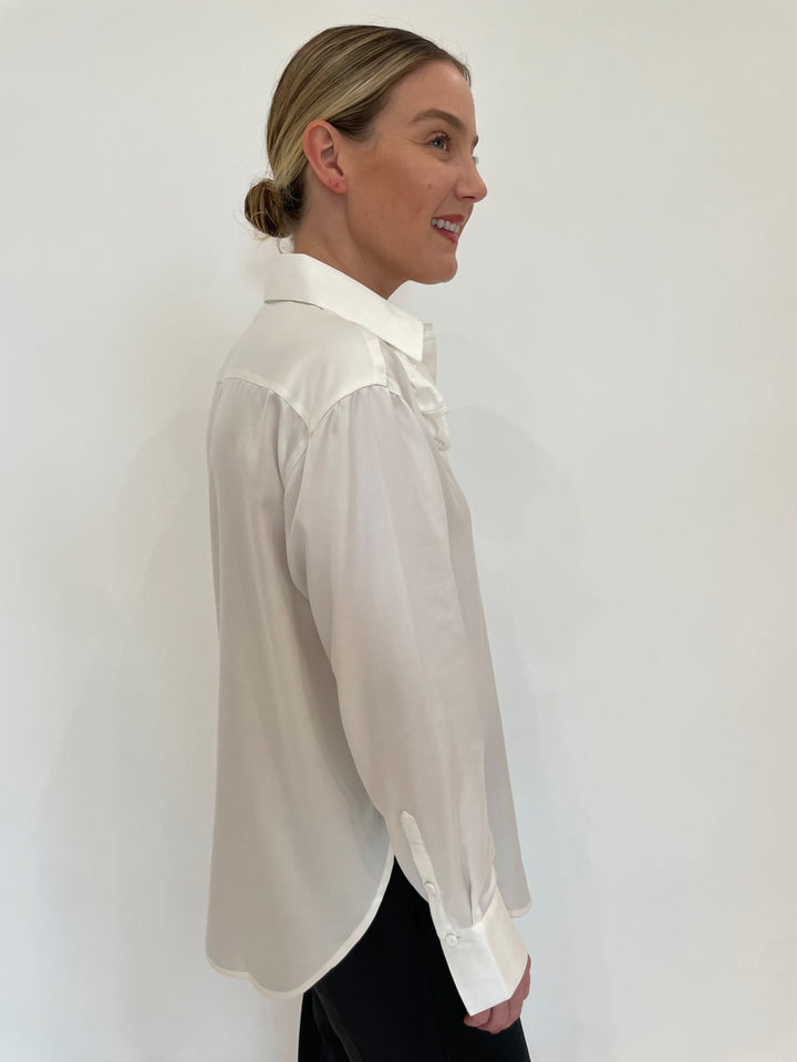 Hinson Wu Halsey Long Sleeve Shirt With Rosette in Cloud available at Barbara Katz