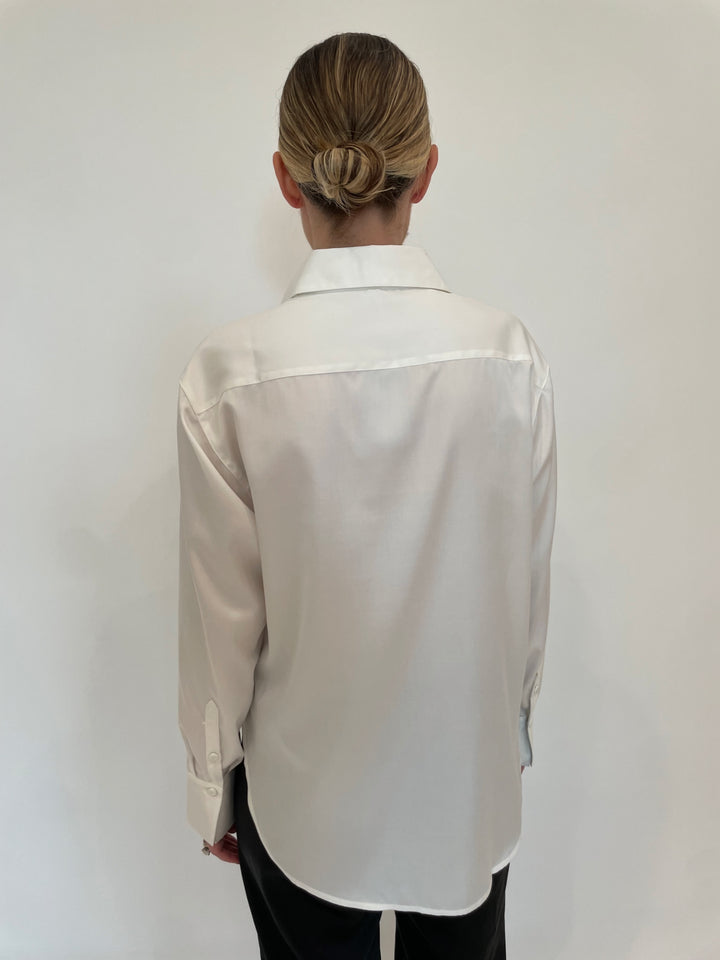 Hinson Wu Halsey Long Sleeve Shirt With Rosette in Cloud available at Barbara Katz