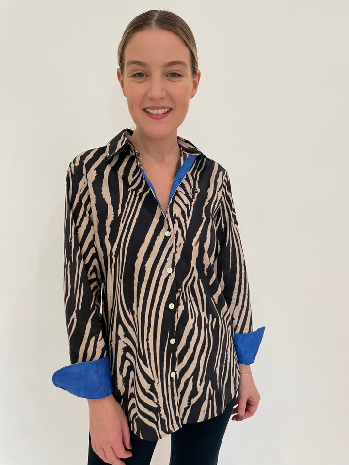 Hinson Wu Margot Long Sleeve Zebra Print Shirt in Black Combo available at Barbara Katz