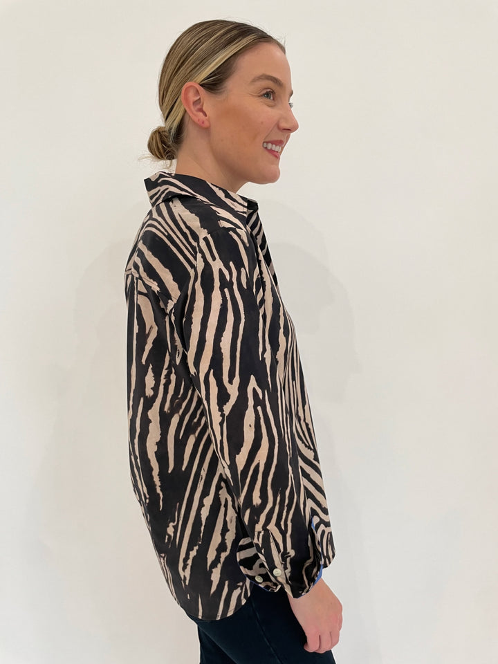 Hinson Wu Margot Zebra Print Long Sleeve Shirt in Black Combo available at Barbara Katz