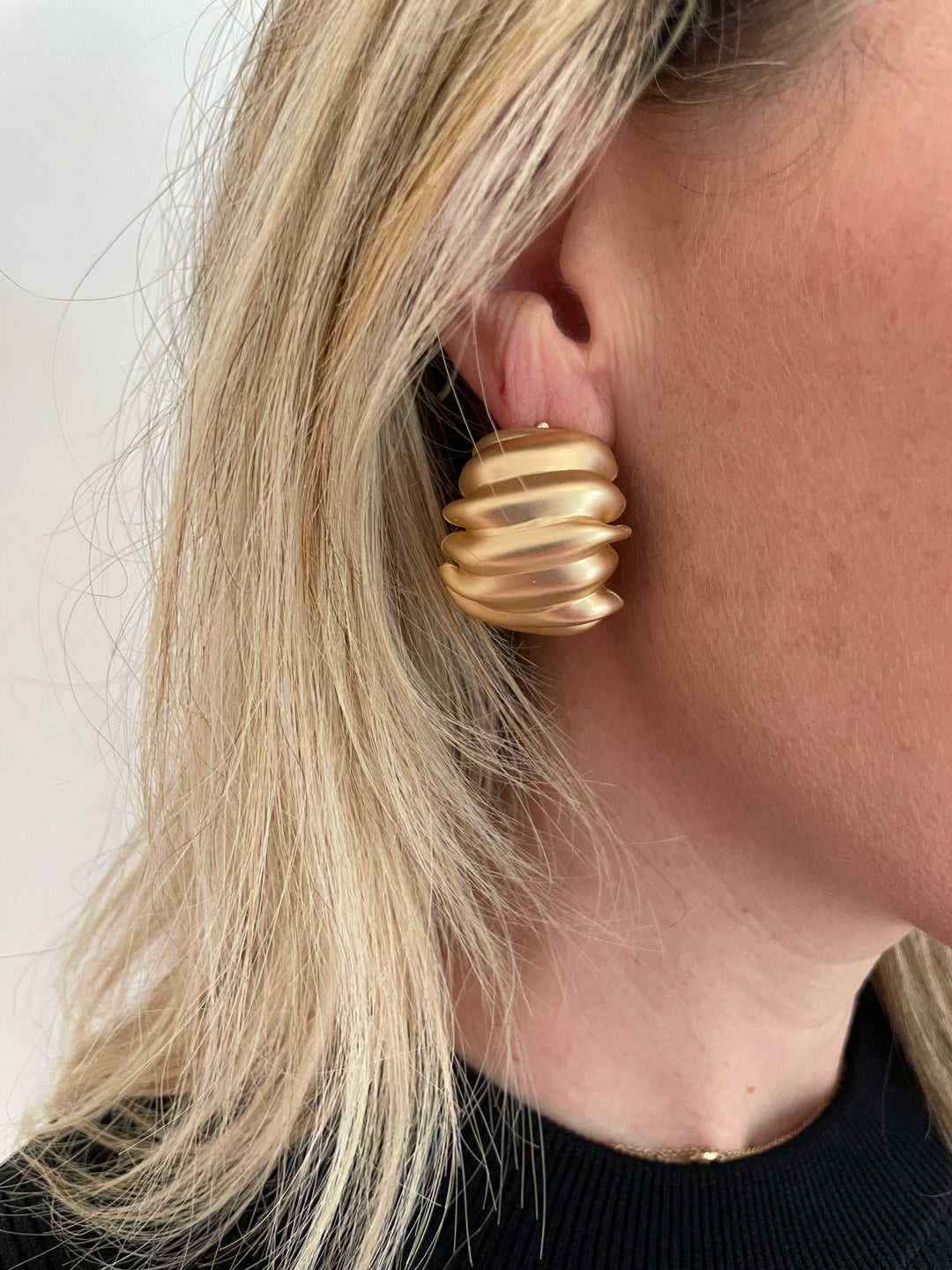 BK Jewelry Fabi Ribbed Textured Metal Hoop Earrings in Semi Matte Gold available at Barbara Katz