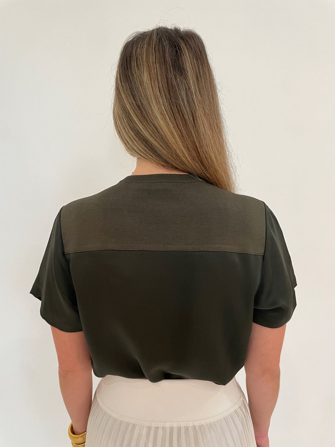 Simkhai Addy Knit Back T- Shirt in Moss available at Barbara Katz