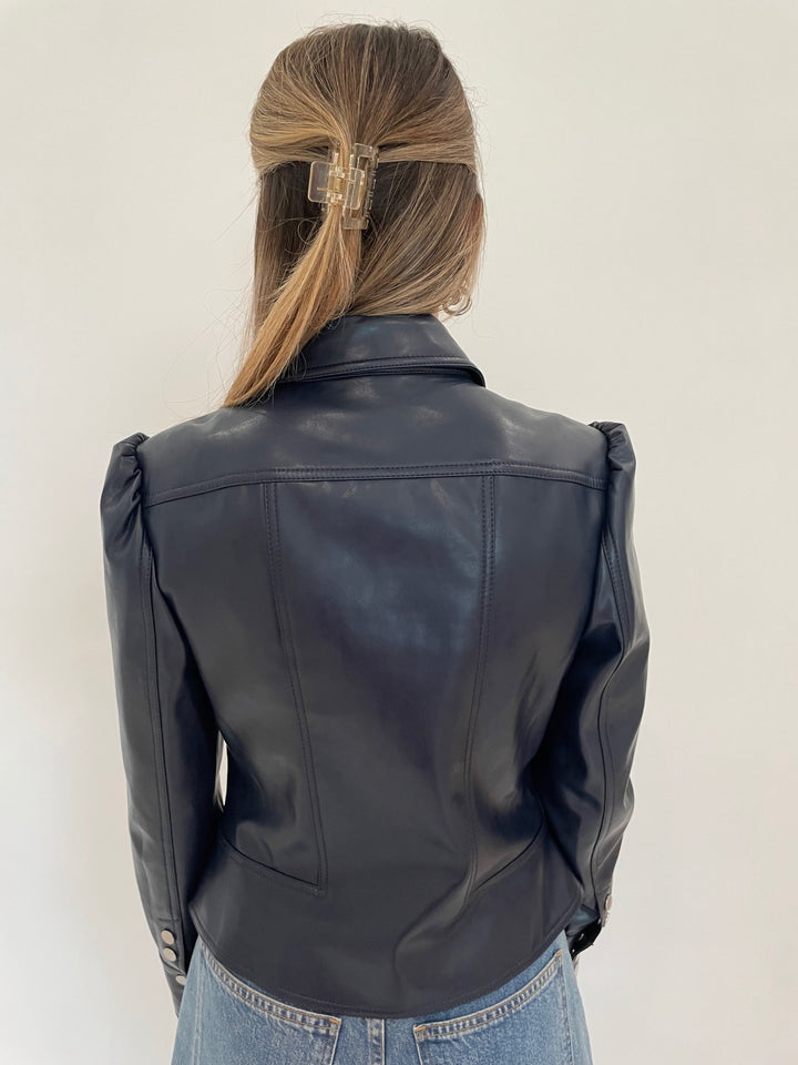 Simkhai Wyatt Vegan Leather Jacket in Midnight available at Barbara Katz