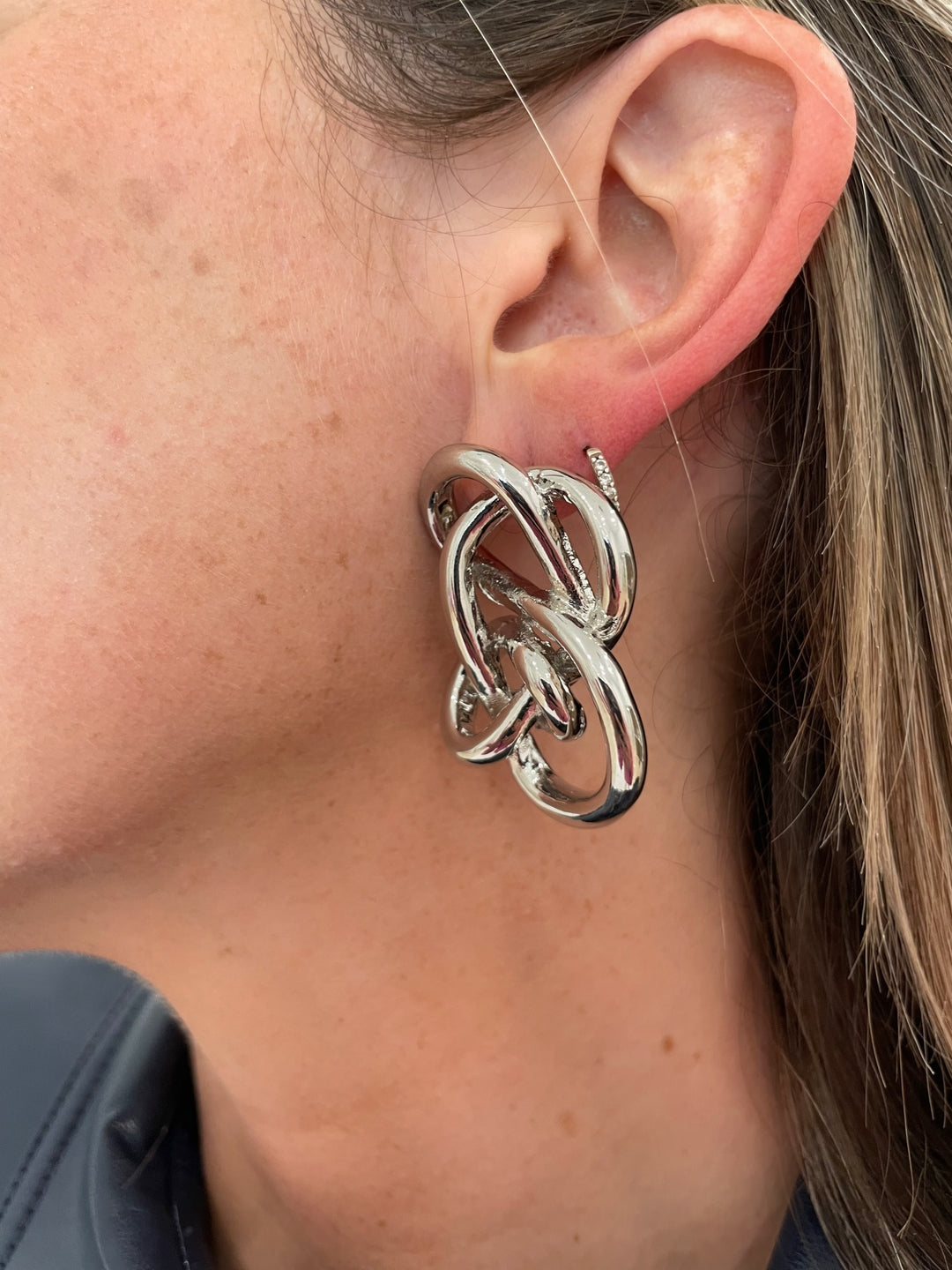 BK Jewelry Cata Geometric Shape Metal Earrings in Rhodium available at Barbara Katz