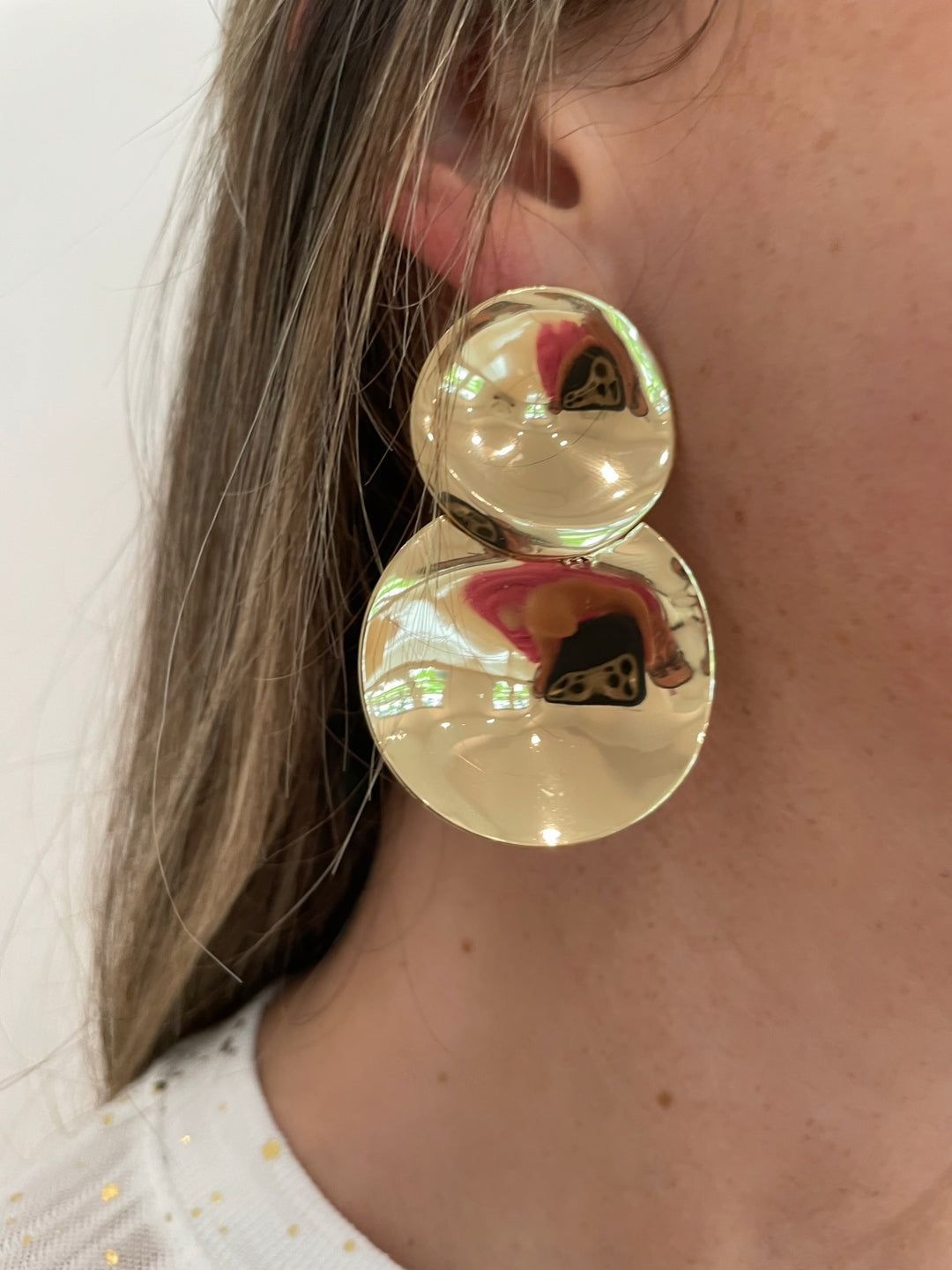 BK Jewelry Dori Textured Disk 2 Drop Earrings in Gold available at Barbara Katz