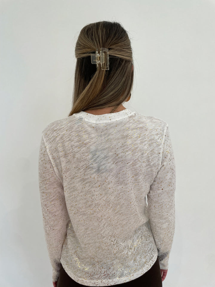 ATM Slub Jersey Long Sleeve Foil Crop Tee in White/Gold available at Barbara Katz