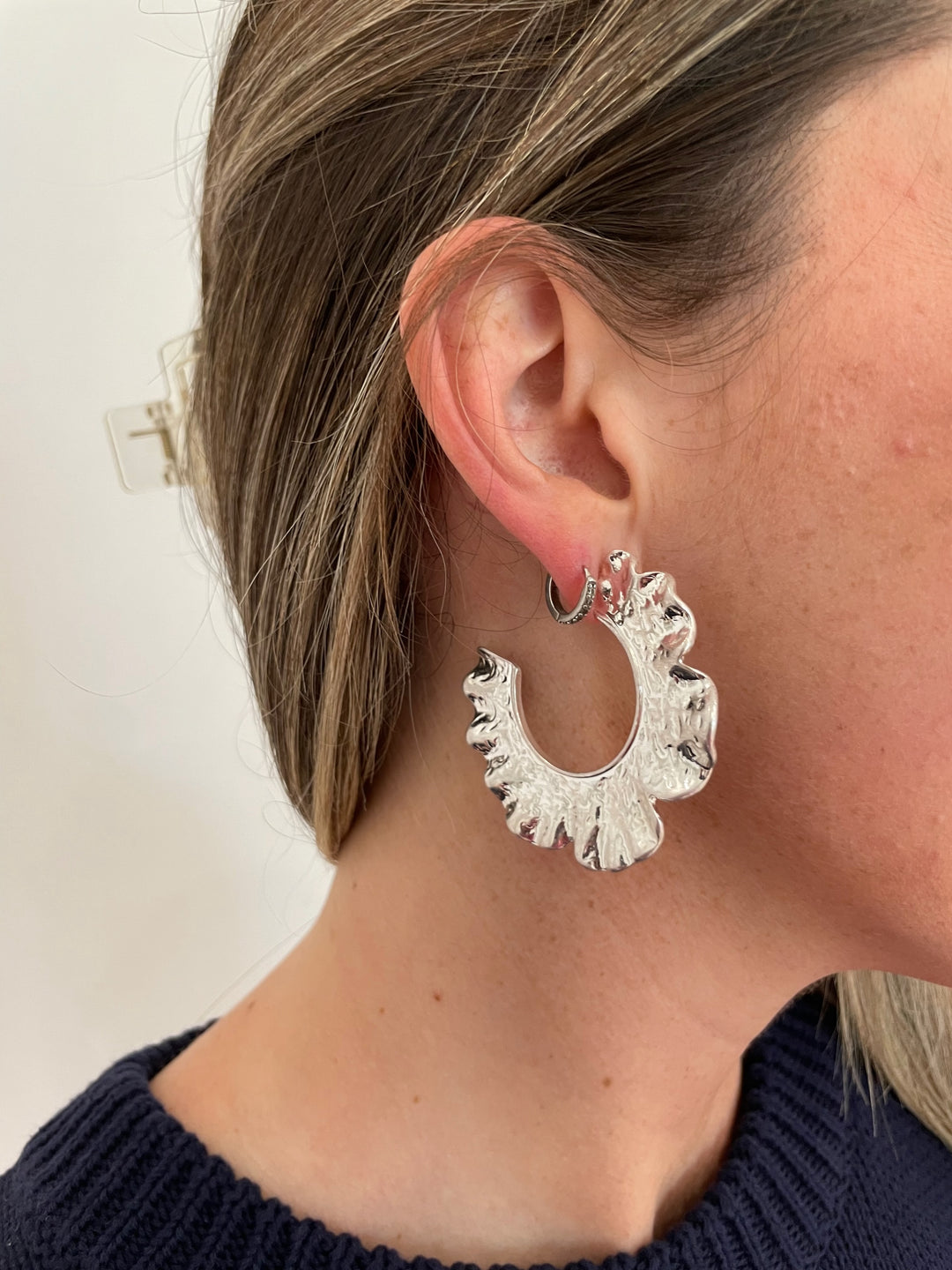 BK Jewelry July Hammered Wavy Metal Hoop Earrings in Worn Silver available at Barbara Katz