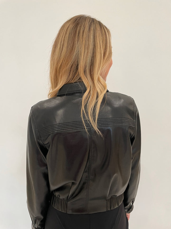 Dona Faux Leather Bomber Jacket