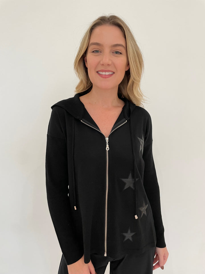 BK Danna Zip Star Long Sleeve Hoodie Jacket in Black available at Barbara Katz