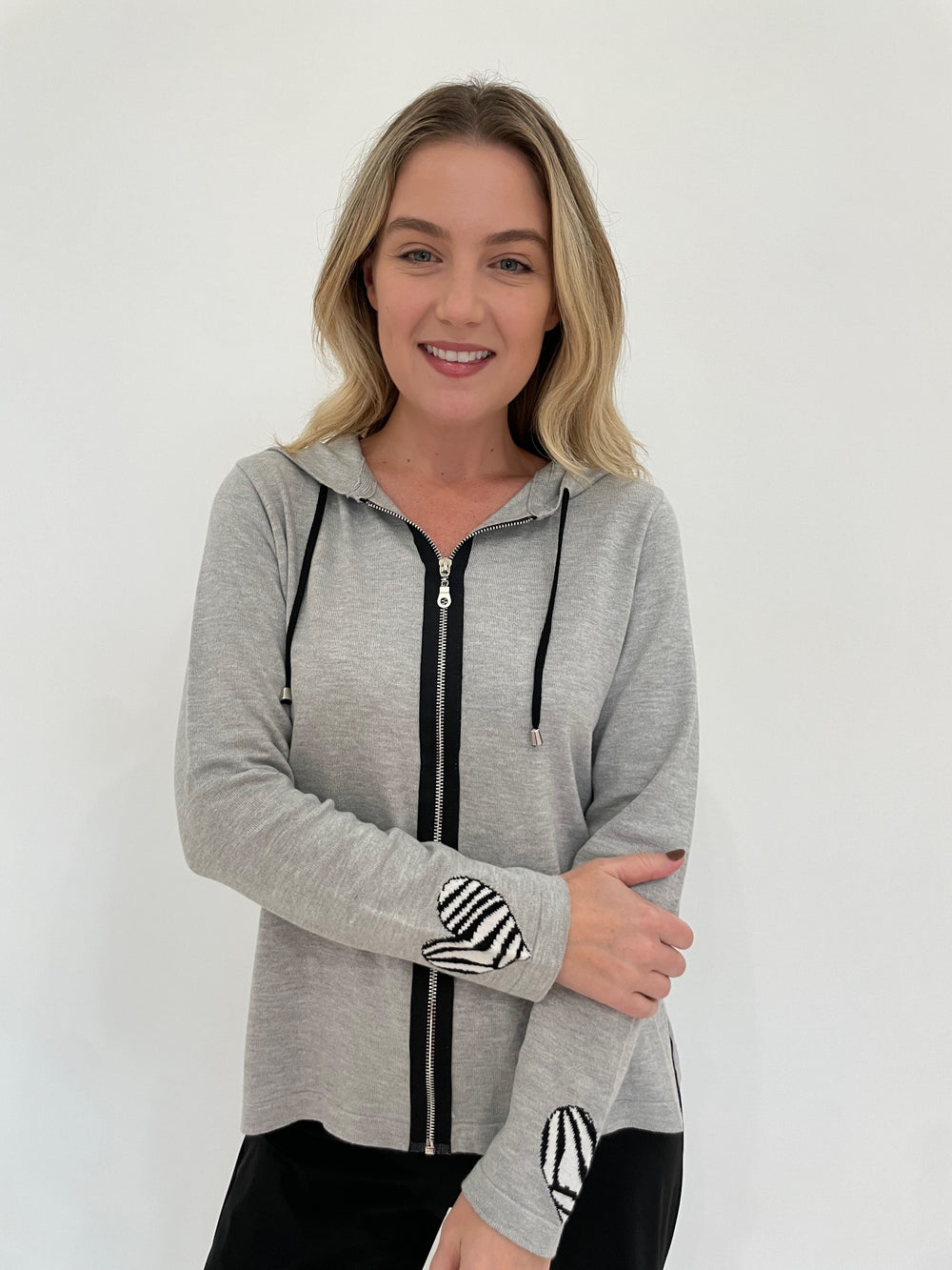 BK Aurora Love Zip Hoodie in Silver available at Barbara Katz