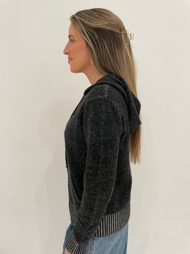 Pure Amici Folklore Cashmere Full Zip Hoodie in Black available at Barbara Katz