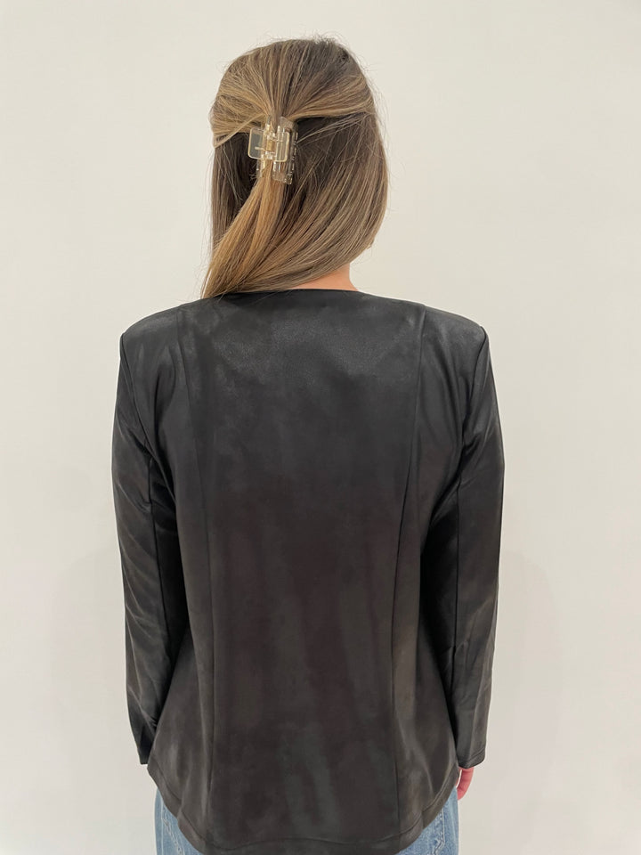 BK Black Vegan Leather Cardigan available at Barbara Katz