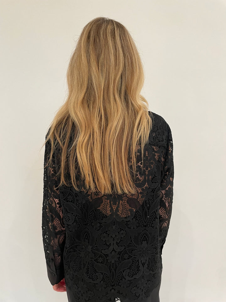 Hinson Wu Margot Long Sleeve Lace Shirt Jacket in Black available at Barbara Katz